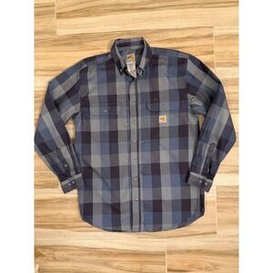 Carhartt FR Flame Resistant Plaid Work Shirt Mens Medium Blue Grey 104507 CAT 2